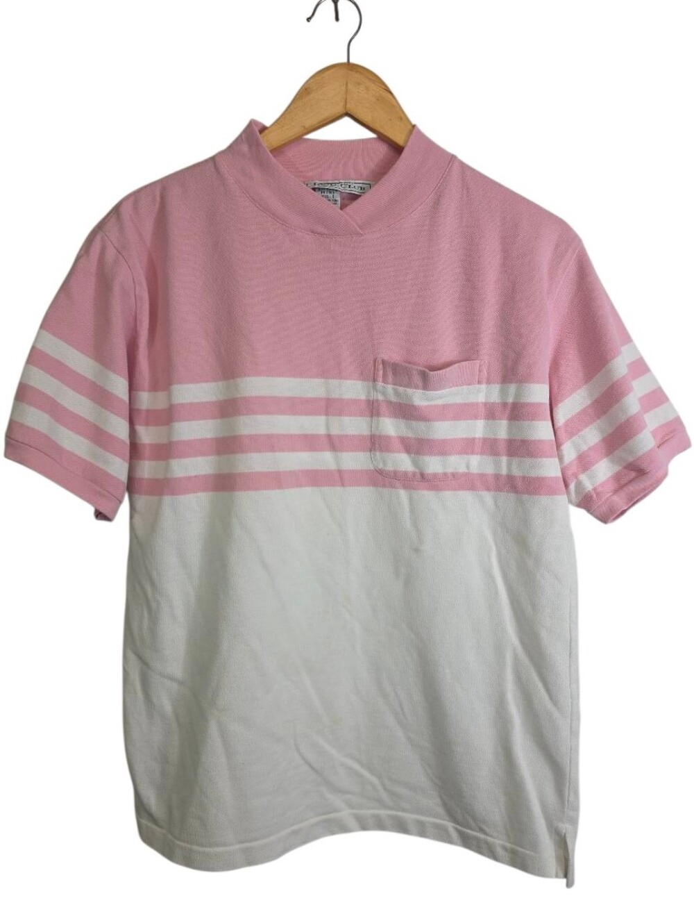 IZOD Club Ladies Pink & White Striped Short‑Sleeve Pocket Tee – Size L